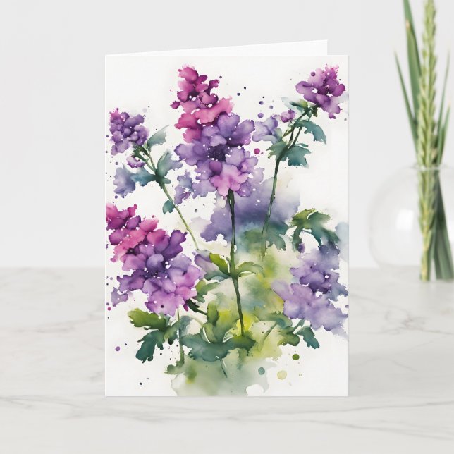 Verbena - Aquarellblumen Karte (Vorderseite)