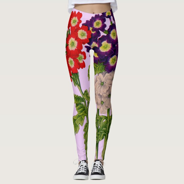 Verbena-Blume in rot und lila Leggings (Vorderseite)
