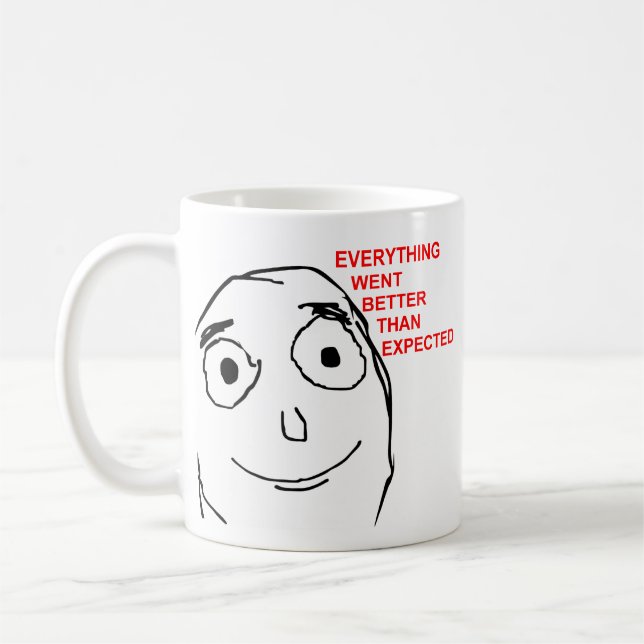 Verbessern Sie als erwartetes Raserei-Gesicht Meme Kaffeetasse (Links)