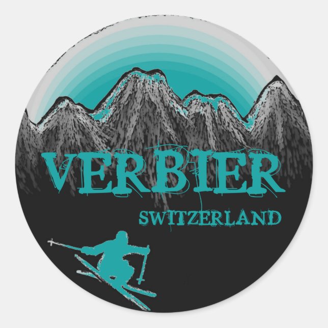 Verbier Schweiz aquamarine Skiaufkleber Runder Aufkleber (Vorderseite)