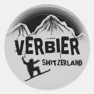 Verbier Schweiz Schwarz-Snowboard-Aufkleber Runder Aufkleber