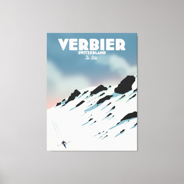 Verbier Schweiz Ski-Poster Kunstdruck. Leinwanddruck (Vorderseite)