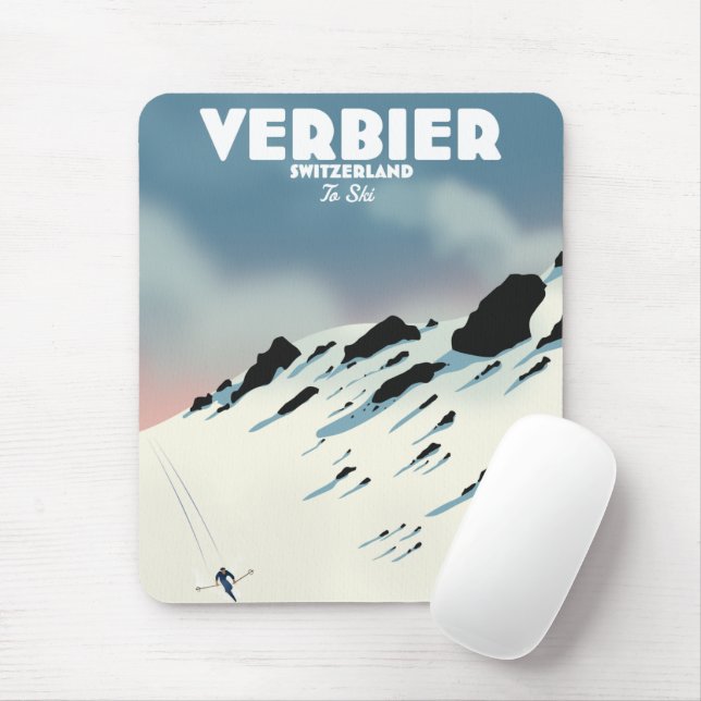 Verbier Schweiz Ski-Poster Kunstdruck. Mousepad (Mit Mouse)