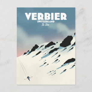 Verbier Schweiz Ski-Poster Kunstdruck. Postkarte