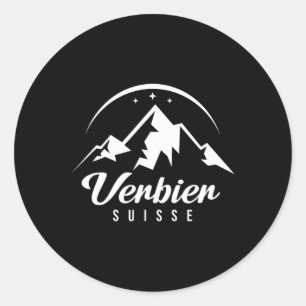 Verbier Schweiz Skigebiet Skifahren Snowboarden Runder Aufkleber