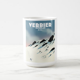Verbier Schweiz Skireise Poster Kunst druck. Kaffeetasse