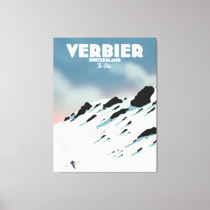 Verbier Schweiz Skireise Poster Kunst druck. Leinwanddruck