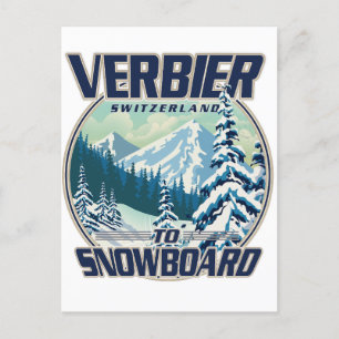 Verbier Schweiz Snowboard Reise Logo Einladungspostkarte