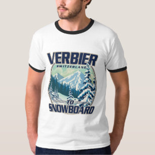 Verbier Schweiz Snowboard Reise Logo T-Shirt