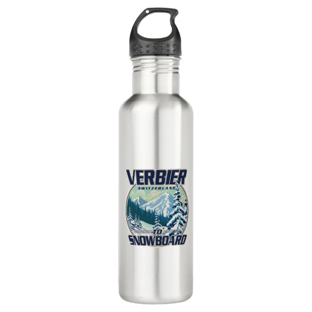 Verbier Schweiz Snowboard Travel Logo Edelstahlflasche (Vorderseite)