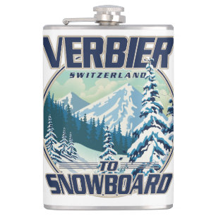 Verbier Schweiz Snowboard Travel Logo Flachmann