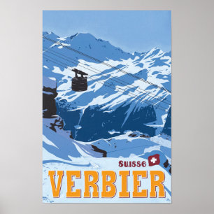 Verbier Schweiz Vintage Reiseposter Poster
