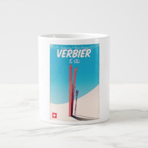 Verbier, Schweiz Vintage-Ski-Reiseplakat. Jumbo-Tasse