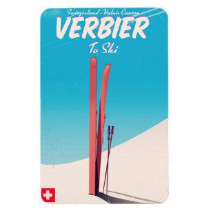 Verbier, Schweiz Vintage-Ski-Reiseplakat. Magnet
