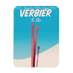 Verbier, Schweiz Vintage-Ski-Reiseplakat. Magnet