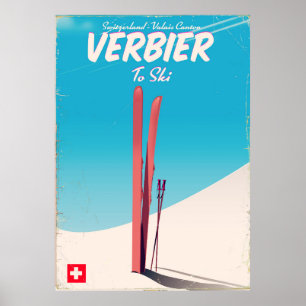 Verbier, Schweiz Vintage-Ski-Reiseplakat. Poster