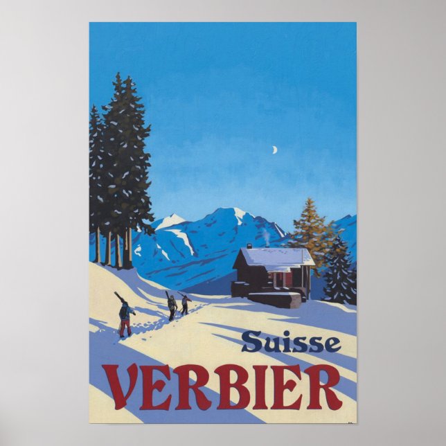 Verbier Schweiz Vintage Travel Poster (Vorne)