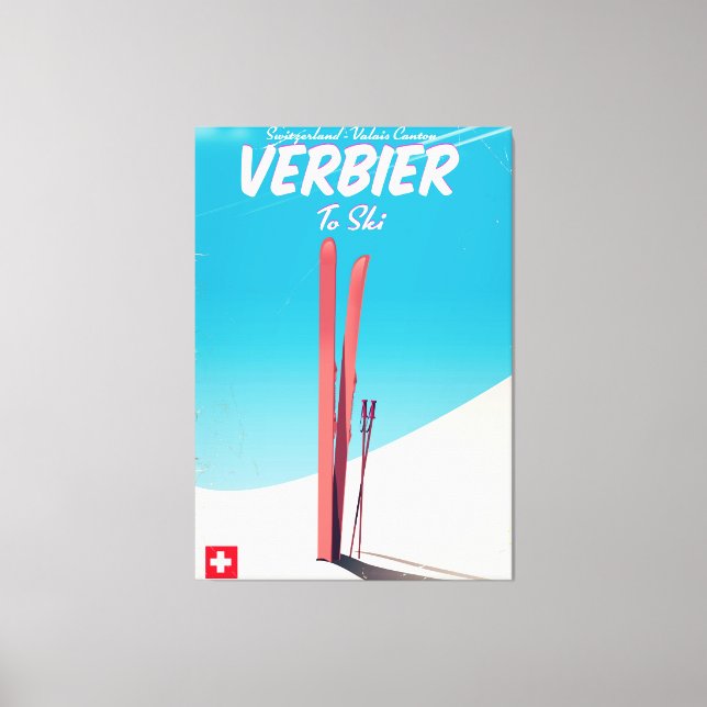 Verbier, Schweiz Vintages Skitourenplakat. Leinwanddruck (Vorderseite)