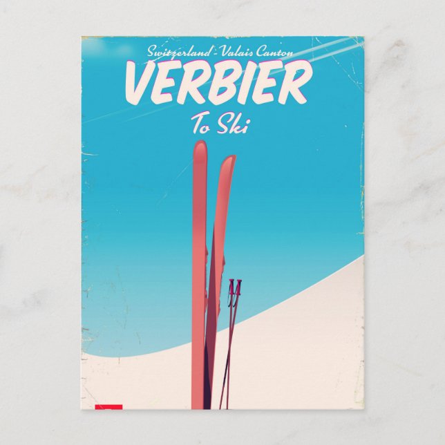 Verbier, Schweiz Vintages Skitourenplakat. Postkarte (Vorderseite)