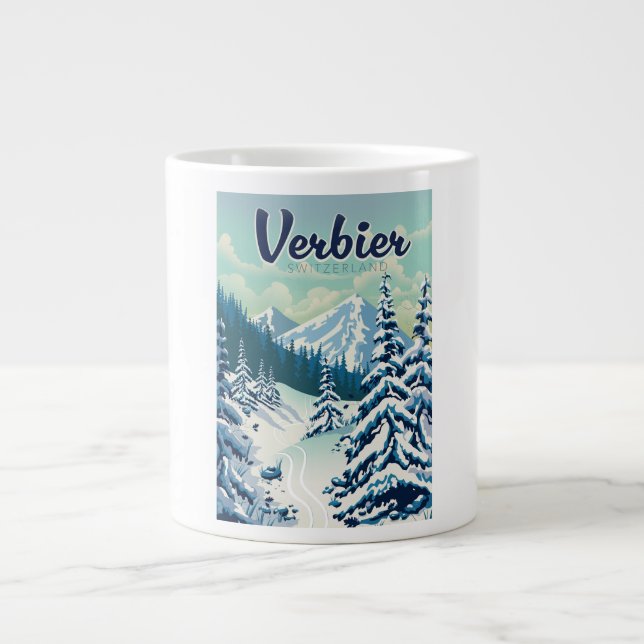 Verbier Switzerland Reiseplakat Jumbo-Tasse (Vorderseite)