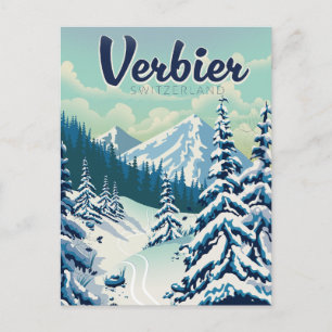 Verbier Switzerland Reiseplakat Postkarte