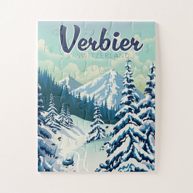 Verbier Switzerland Reiseplakat Puzzle (Vertikal)