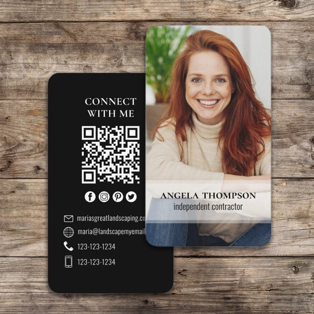 Verbinde dich mit mir | QR-Code Simple Modern Foto Visitenkarte (Von Creator hochgeladen)