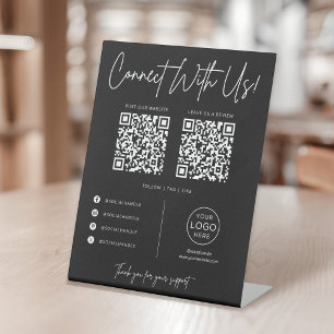Verbinde dich mit uns Social Media QR Code Geschäf Sockelschild