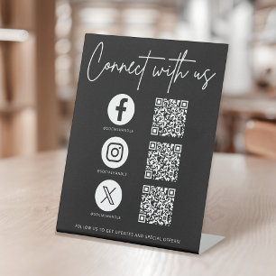 Verbinde dich mit uns Social Media QR Code Geschäf Sockelschild