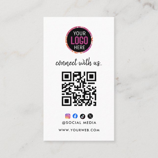 Verbinde dich mit uns | Social Media QR Code Schwa Visitenkarte (Vorderseite)