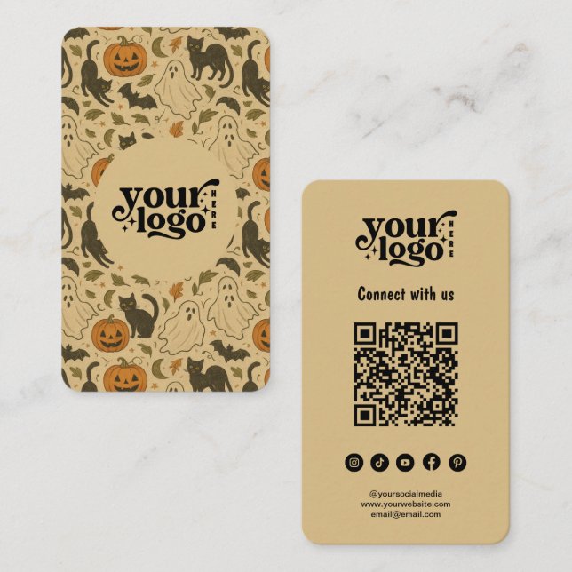 Verbinden mit QR-Code Retro-Spooky Halloween Visitenkarte (Vorne/Hinten)