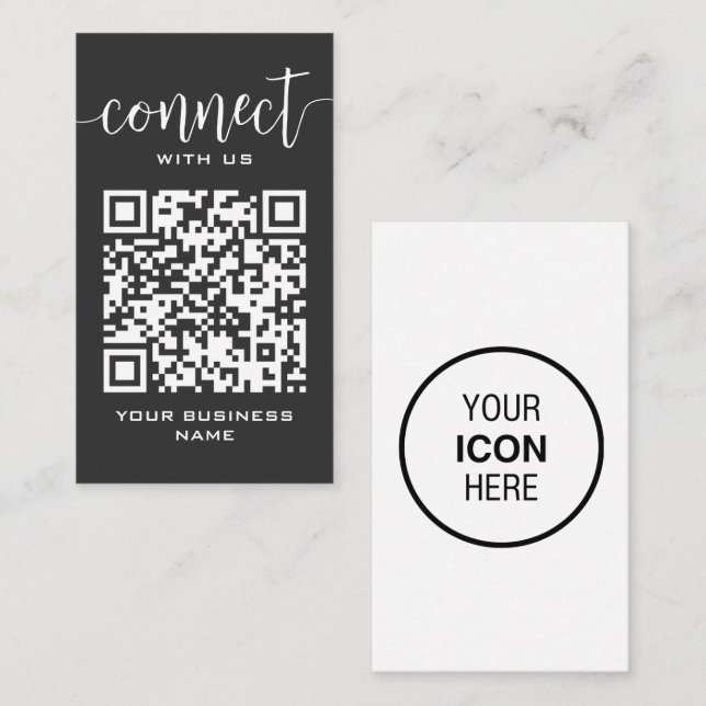 Verbinden Sie mit dem QR Code Dunkelgrau moderne m Visitenkarte (Vorne/Hinten)