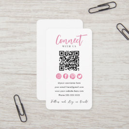 Verbinden Sie mit dem weißen QR-Code der rosa Soci Visitenkarte