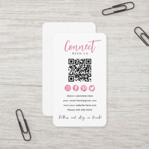 Verbinden Sie mit dem weißen QR-Code der rosa Soci Visitenkarte
