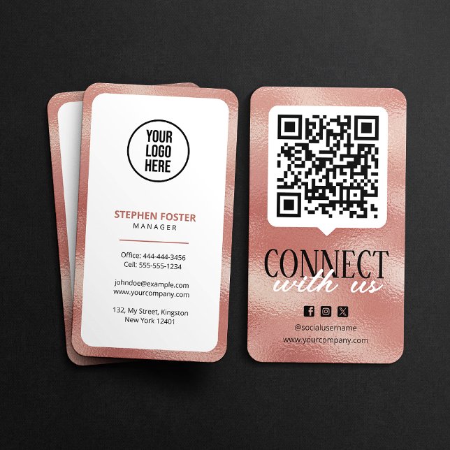 Verbinden Sie mit QR Code Social Media Rose Gold Visitenkarte (Von Creator hochgeladen)