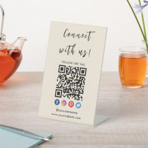 Verbinden Sie mit QR Code Social Media Trendy Boho Sockelschild