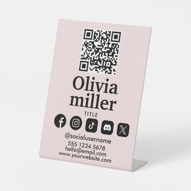 Verbinden Sie mit uns | QR-Kodex für soziale Medie Sockelschild (Vorderseite)