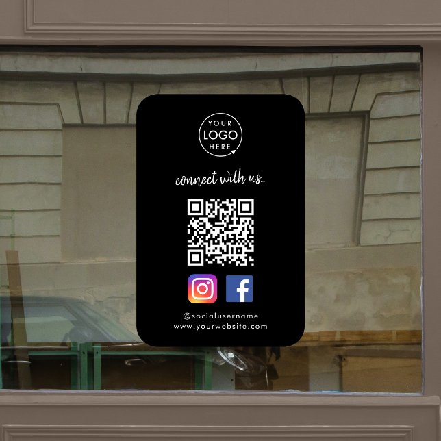 Verbinden Sie mit uns | Social Media QR Code Black Fensteraufkleber (Von Creator hochgeladen)