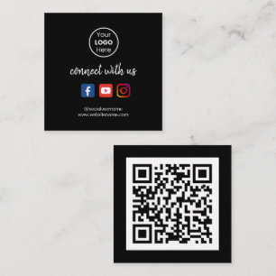 Verbinden Sie mit uns   Social Media QR Code Black Quadratische Visitenkarte