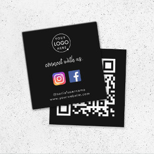 Verbinden Sie mit uns Social Media QR Code Black Quadratische Visitenkarte
