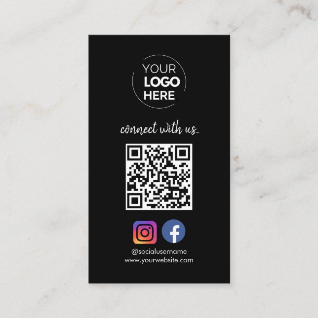Verbinden Sie mit uns | Social Media QR Code Black Visitenkarte (Vorderseite)