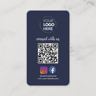 Verbinden Sie mit uns   Social Media QR Code Navy Visitenkarte