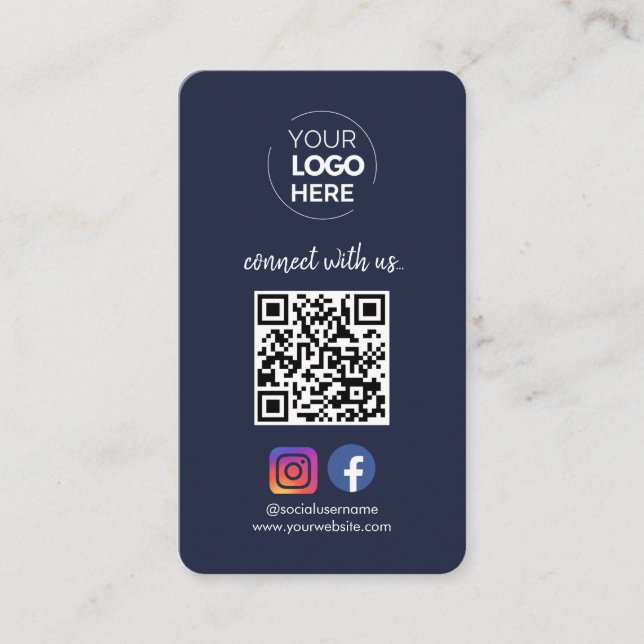 Verbinden Sie mit uns | Social Media QR Code Navy Visitenkarte (Vorderseite)