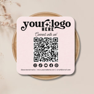 Verbinden Sie mit uns Social Media QR Code Rosa Quadratische Visitenkarte
