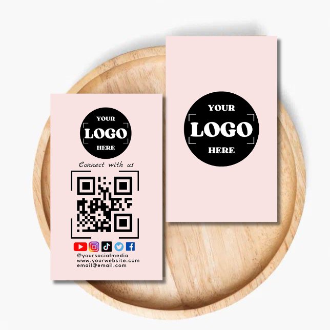 Verbinden Sie mit uns Social Media QR Code Rosa Visitenkarte (Von Creator hochgeladen)