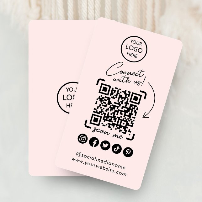 Verbinden Sie mit uns Social Media QR Code Rosa Visitenkarte (Connect with us Social Media QR Code Pink Business Card)