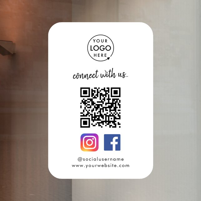 Verbinden Sie mit uns | Social Media QR Code White Fensteraufkleber (Connect with us QR code window clings to promote your social media - Instagram, Facebook & more!)