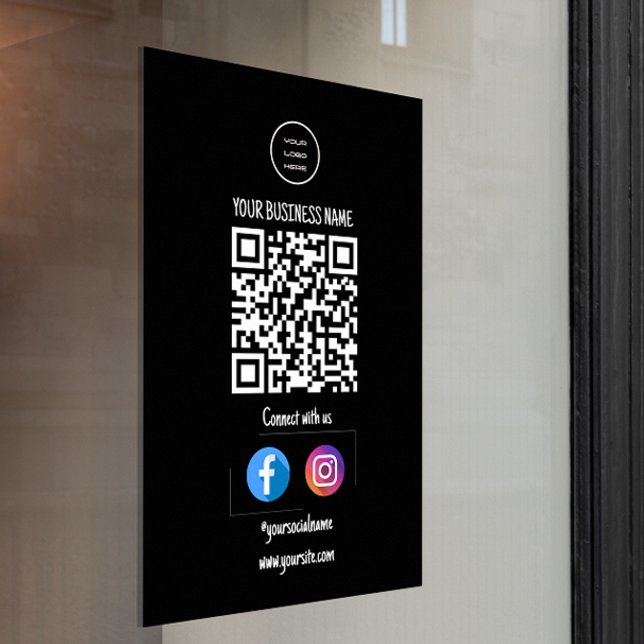 Verbinden Sie mit unserem Black Business-Logo Fensteraufkleber (Connect With Us Black Business Logo Window Cling)
