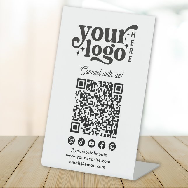 Verbinden Sie uns mit Social Media QR Code White Sockelschild (Connect with us Social Media QR Code White Pedestal Sign)