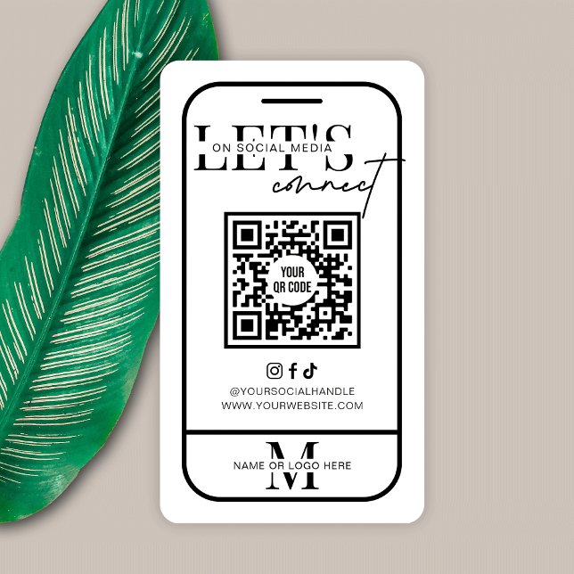 Verbindung mit dem QR-Code für soziale Medien Mini Visitenkarte (Minimalist Let's Connect Business Cards with QR code and space for your logo or monogram)
